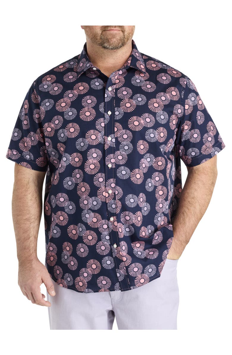 Synrgy by DXL Big & Tall Sunburst Print Sport Shirt, Main, color, Blue Multi