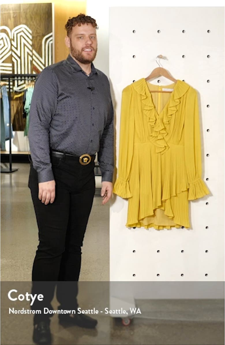 Pleated Plunge Neck Long Sleeve Dress, sales video thumbnail