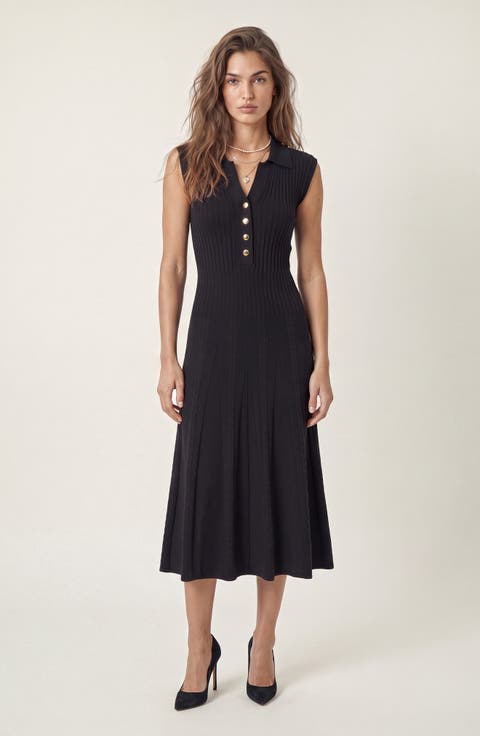 Sleeveless Collared Knit Midi Dress