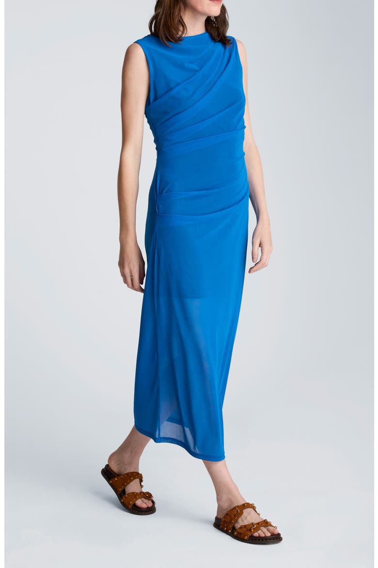 Ruched Sleeveless Midi Dress, Alternate, color, JEWEL BLUE