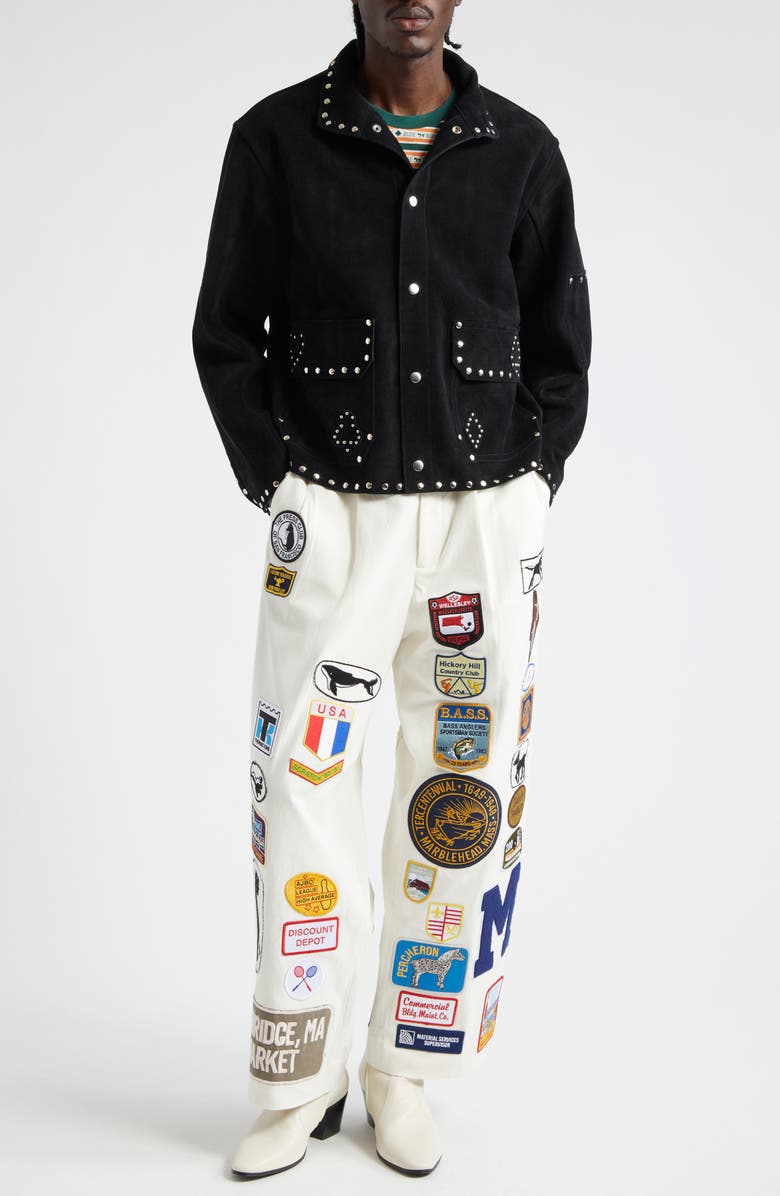 Bode Cambridge Patch Canvas Pants, Alternate, color, White Multi