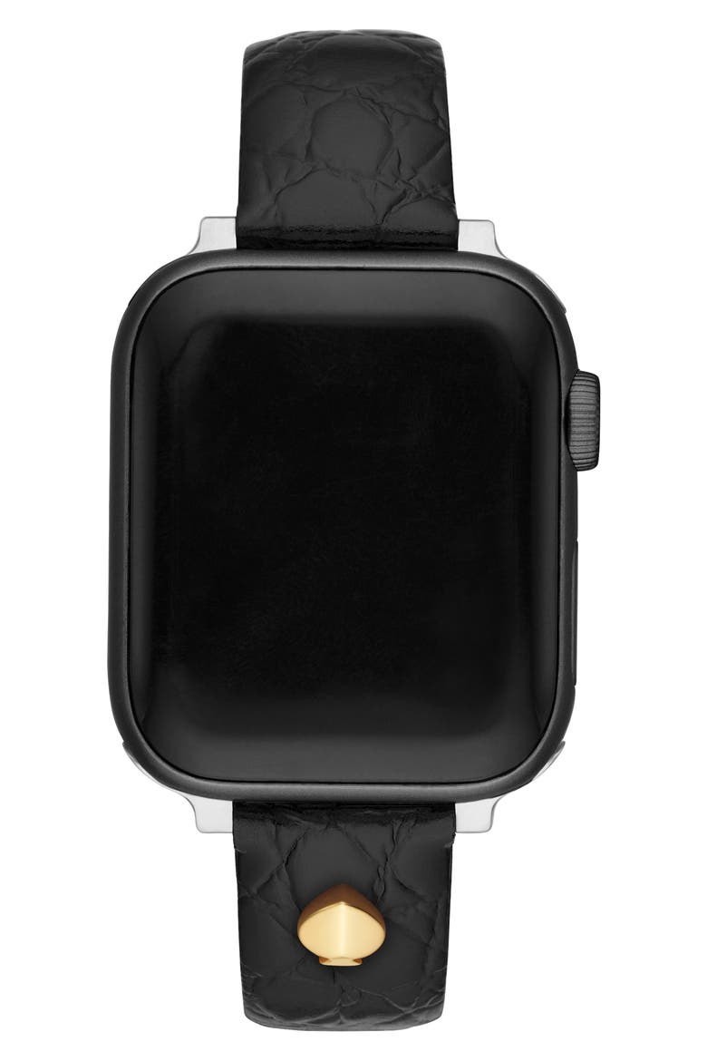 croc embossed leather Apple Watch® band (Nordstrom Exclusive), Alternate, color, BLACK