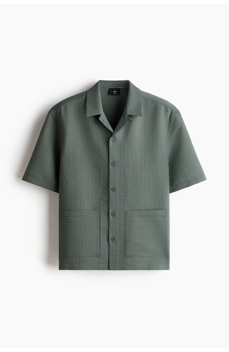 H&M Relaxed Fit Short-sleeved Resort Shirt, Main, color, Khaki Green/Checked