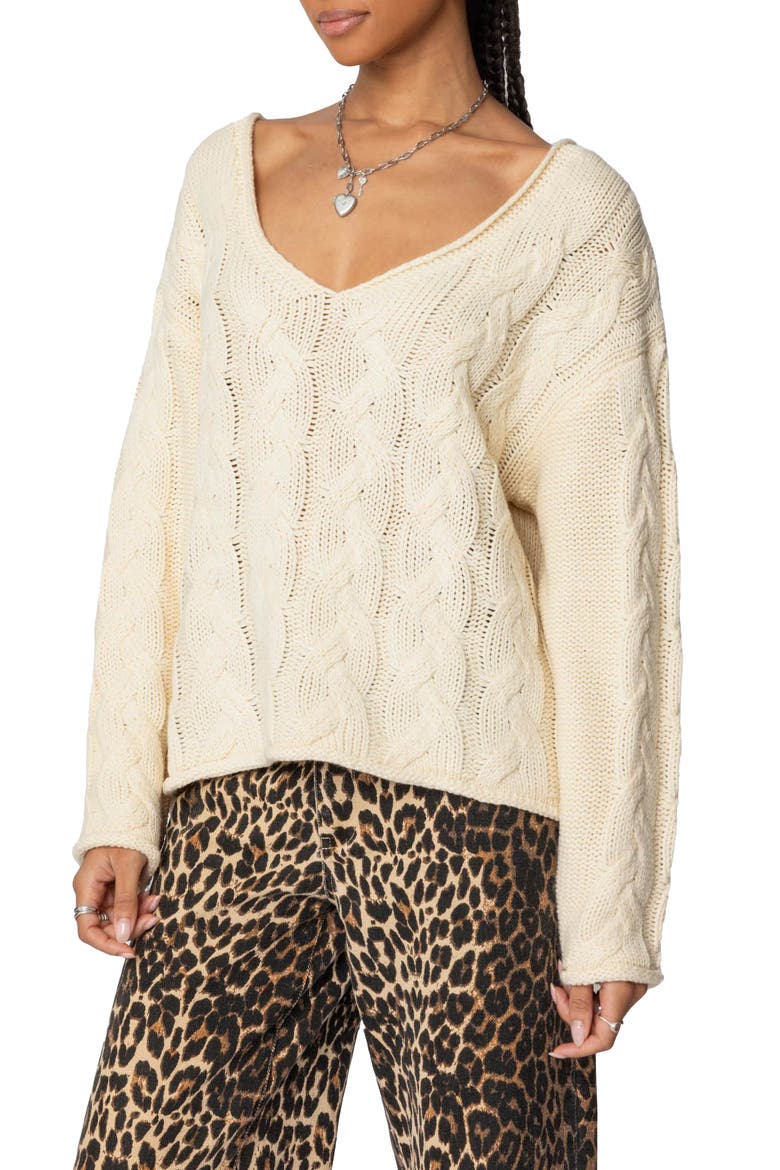 Inga Oversize Cable Stitch Sweater, Main, color, CREAM