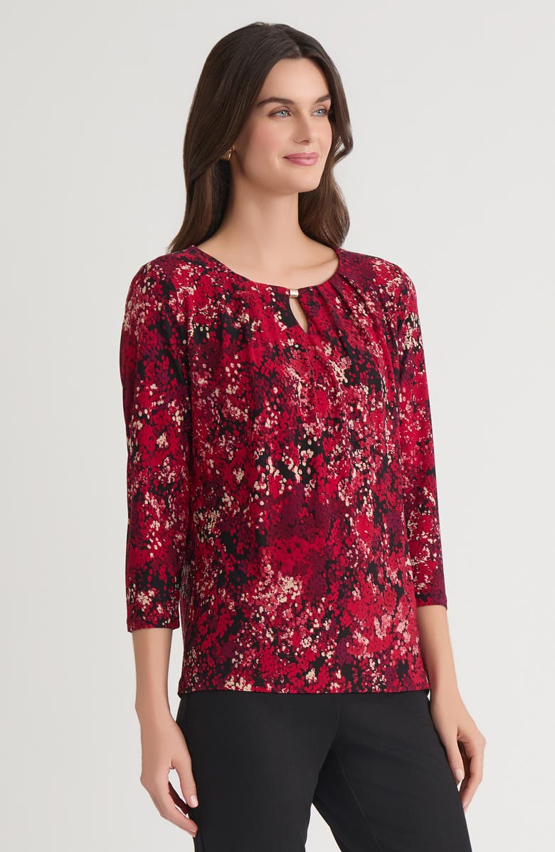 KASPER Pleated Three-Quarter Sleeve Top, Alternate, color, Black Multi