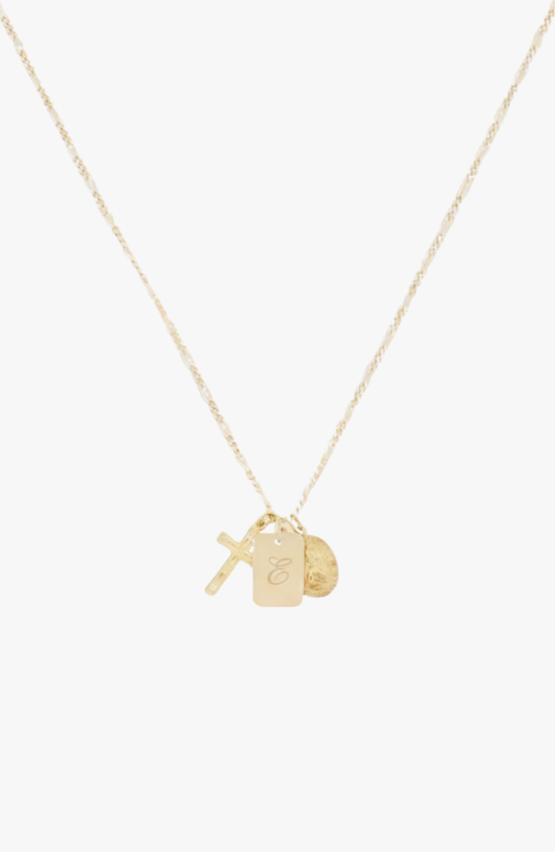 CUFFED BY NANO Custom Initial St. Christopher Protection 14k Gold Filled Necklace, Main, color, Gold E