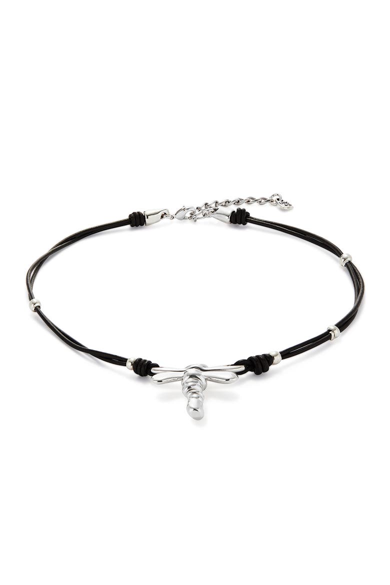 Leather Pendant Necklace With Dragonfly, Alternate, color, Silver