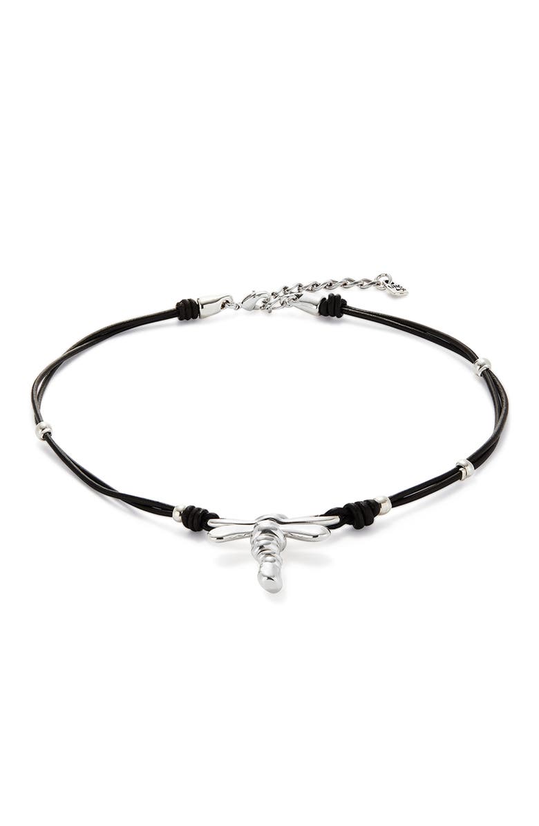 UNODE50 Leather Pendant Necklace With Dragonfly, Alternate, color, Silver