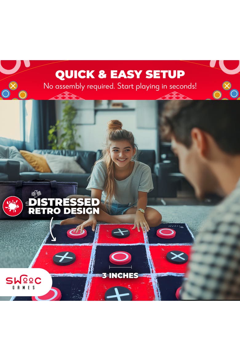 Giant Vintage Checkers & Tic Tac Toe Game, Alternate, color, Red, Black