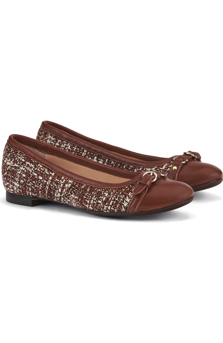 AGL Mae Cap Toe Tweed Ballet Flat, Main, color, Saddle Brown