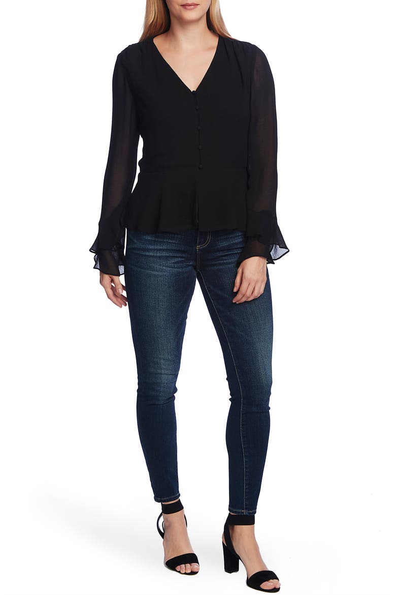 Long Chiffon Sleeve Blouse, Alternate, color, RICH BLACK