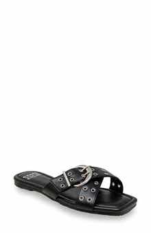 Grommet Cross Strap Slide Sandal