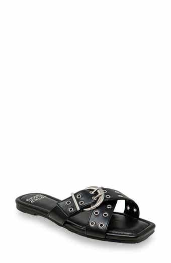 Grommet Cross Strap Slide Sandal