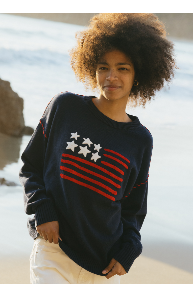 Ellsworth + Ivey Riley Crewneck Sweater American Flag, Alternate, color, Navy