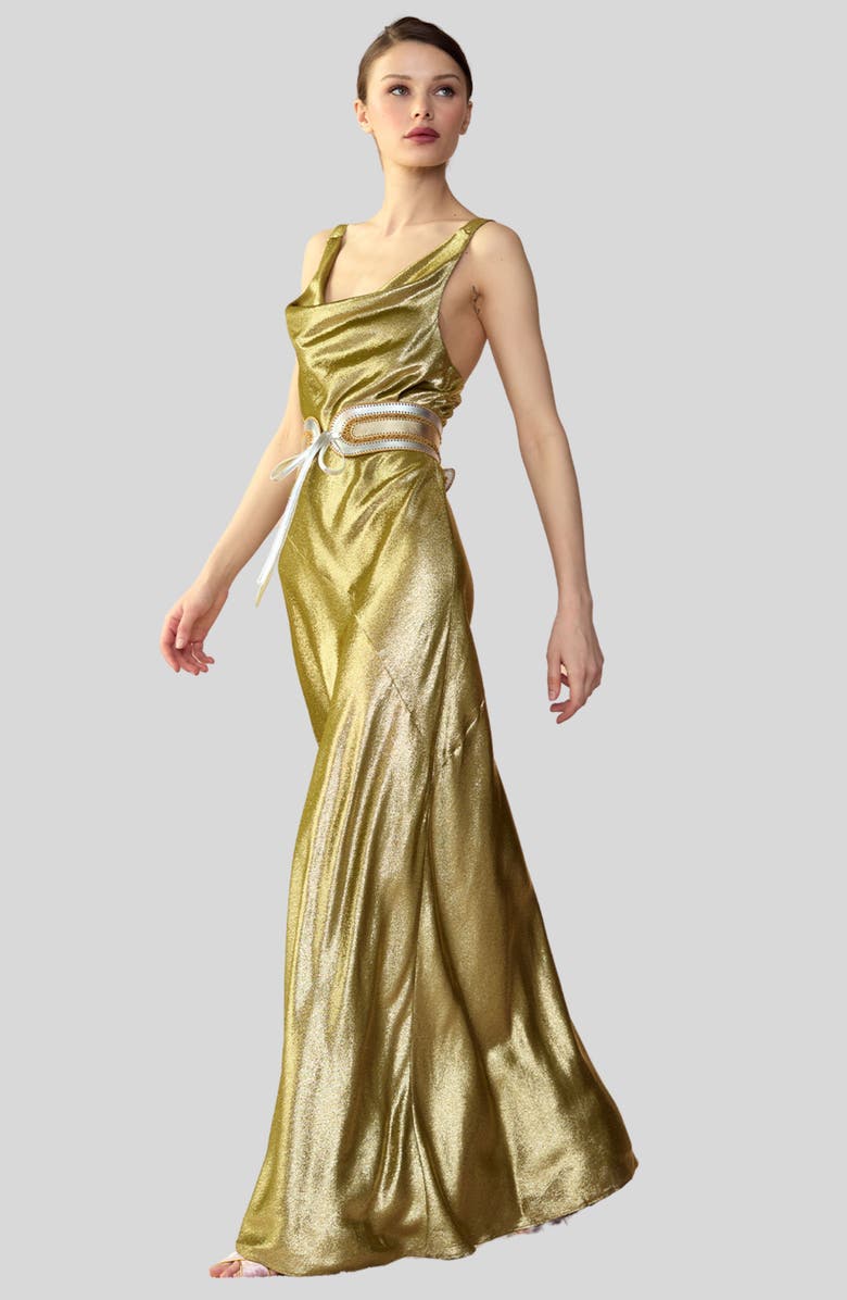 Cynthia Rowley Liquid Gold Lamé Dress, Alternate, color, 