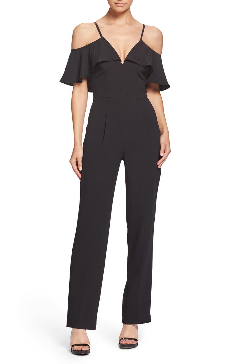 Dress the Population Liv Plunging Crepe Jumpsuit, Main, color, 