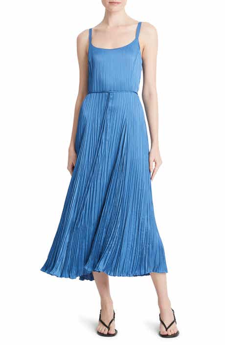 Vince Relaxed Plissé Satin Midi Slipdress