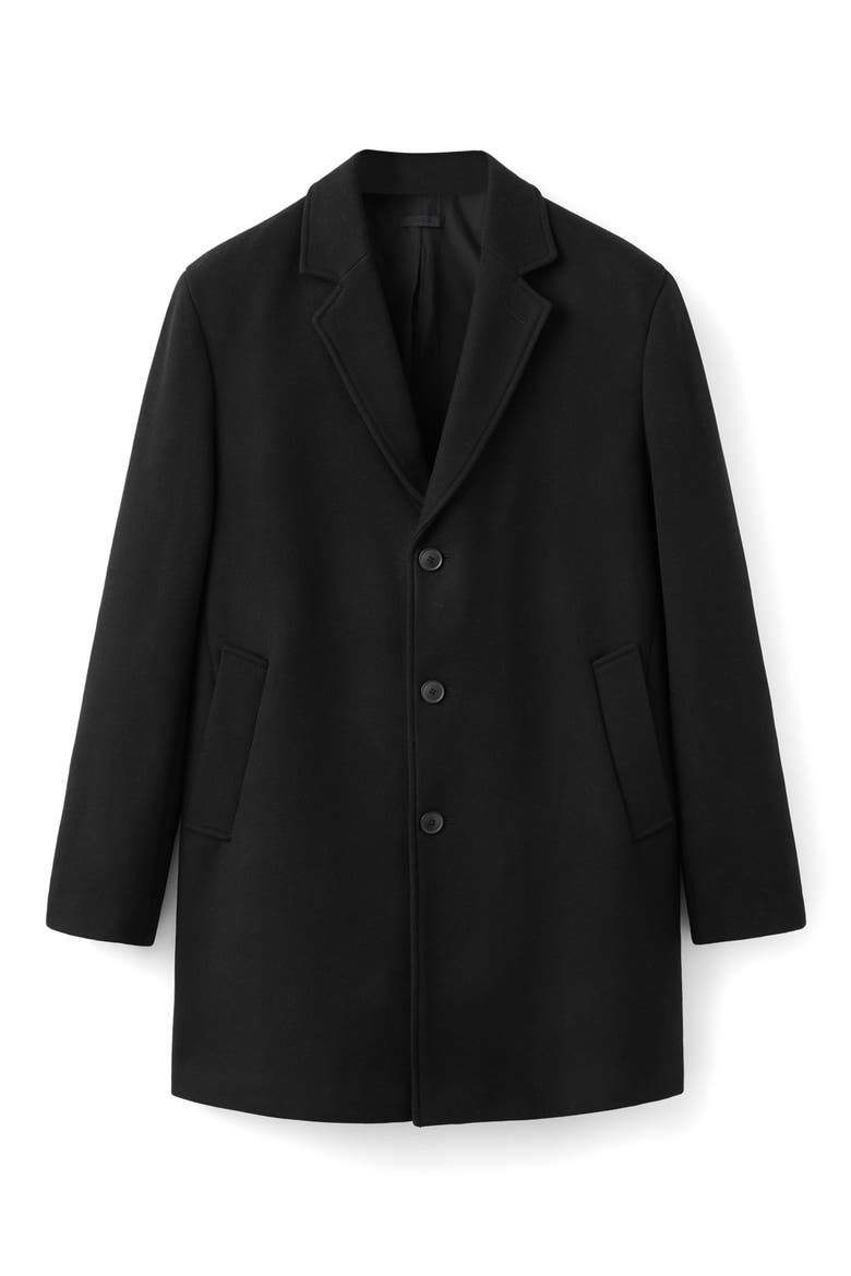 Wool Blend Single Breasted Coat, Alternate, color, BLACK
