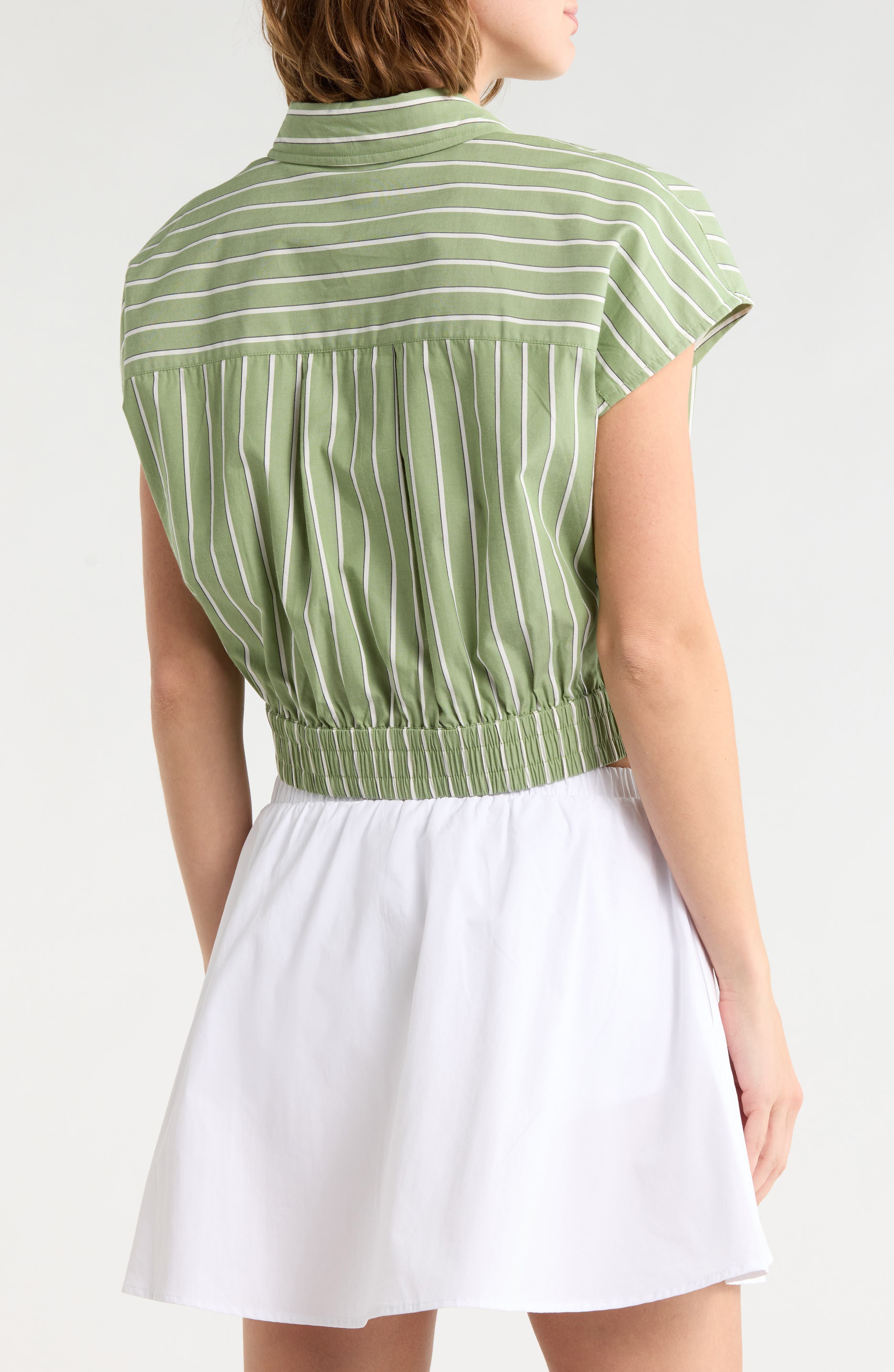 Stripe Cap Sleeve Crop Button-Up Shirt - image 4