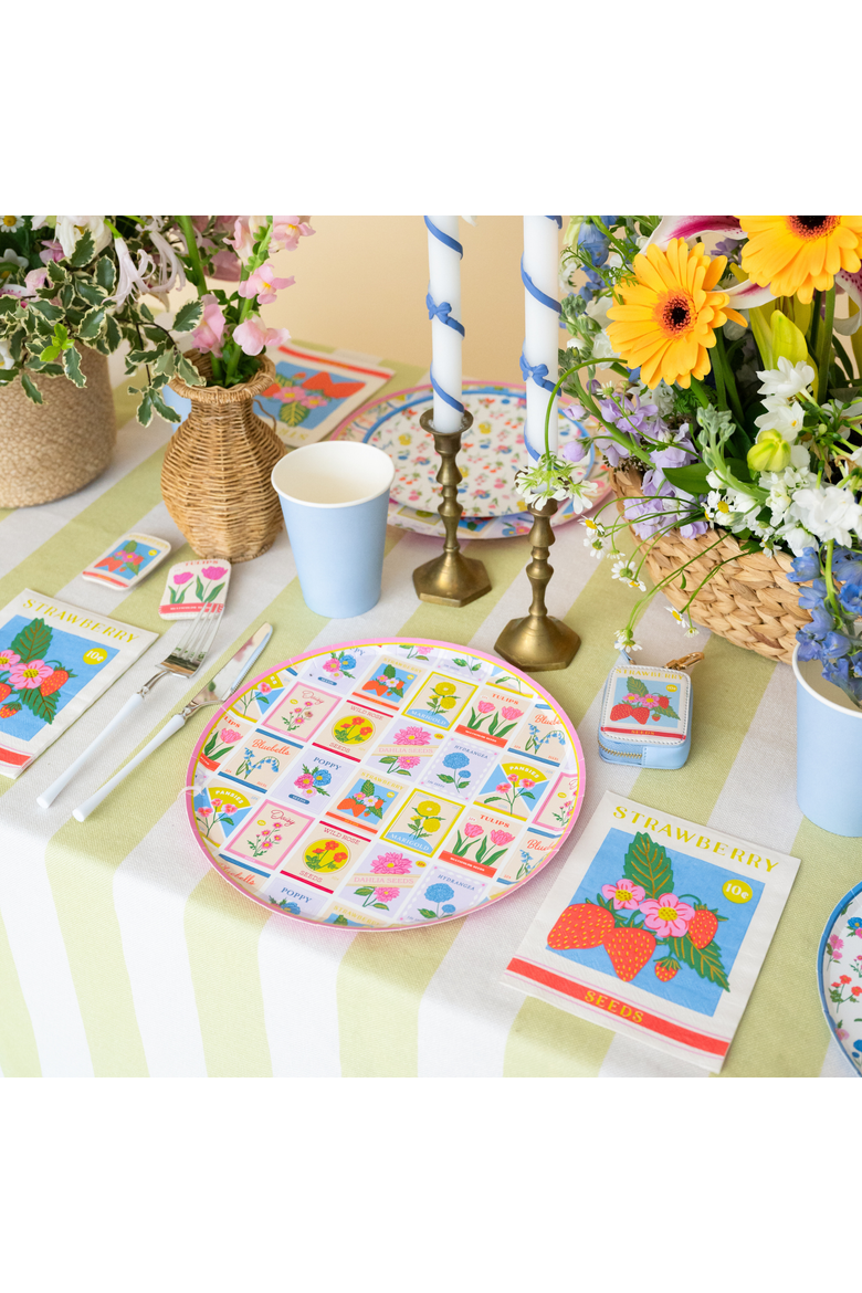 In Bloom Floral Plates, Alternate, color, Dessert Plates (Blue Rim)