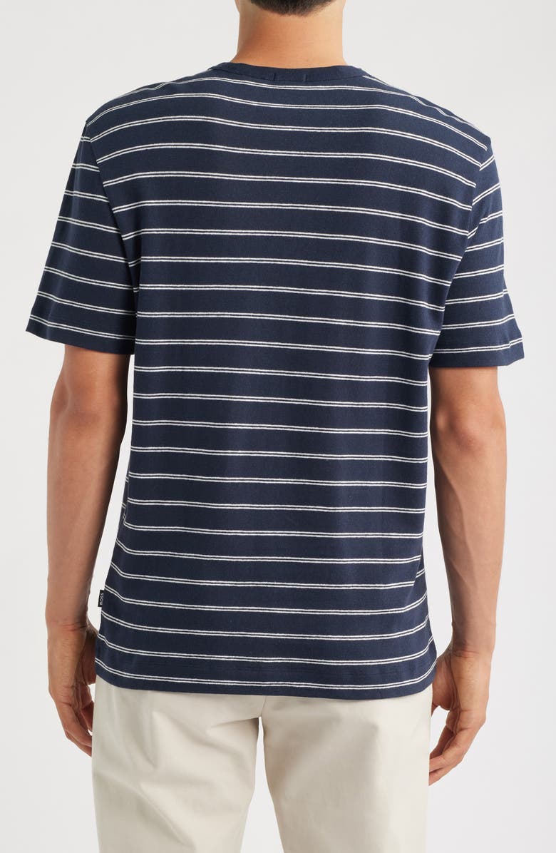 BOSS Taut Stripe Linen & Cotton T-Shirt, Alternate, color, Dark Blue