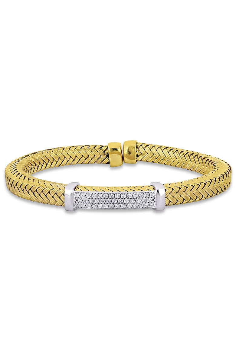 Julianna B. Cubic Zirconia Bar Bangle Two-Tone Sterling Silver, Main, color, 