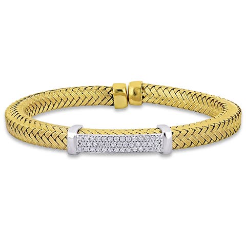 Two Tone 7mm Rope Twist Wire Rhodium Plated Bangle Bracelet With