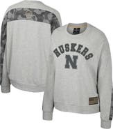 COLOSSEUM Women's Colosseum Heather Gray Nebraska Huskers OHT Military Appreciation Flag Rank Dolman Pullover Sweatshirt