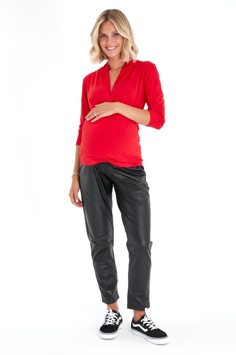 Surplice V-Neck Maternity/Nursing Top, Alternate, color, RED