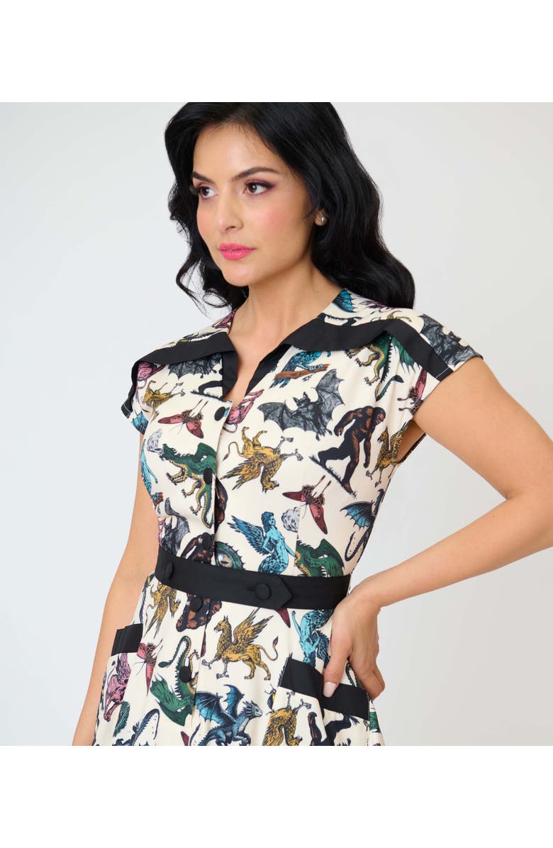 Unique Vintage 1950s Hedda Swing Dress, Alternate, color, Beige Cryptid Contrast Print