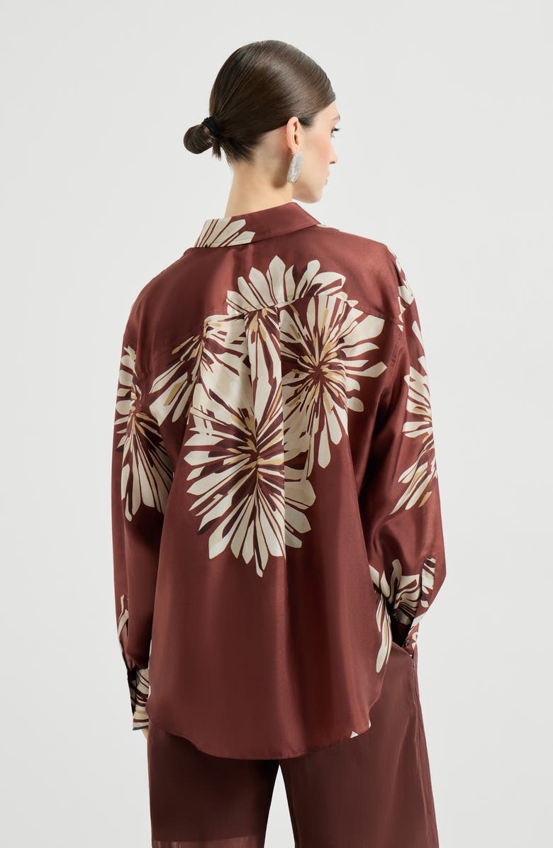 Brunello Cucinelli Bloom print pongee shirt, Alternate, color, Bordeaux