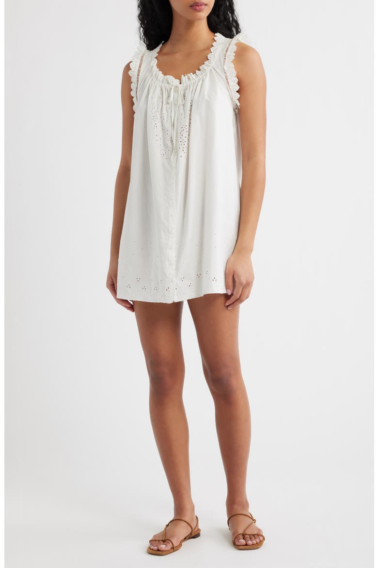 Nessie Eyelet Organic Cotton Shift Minidress, Main, color, SALT