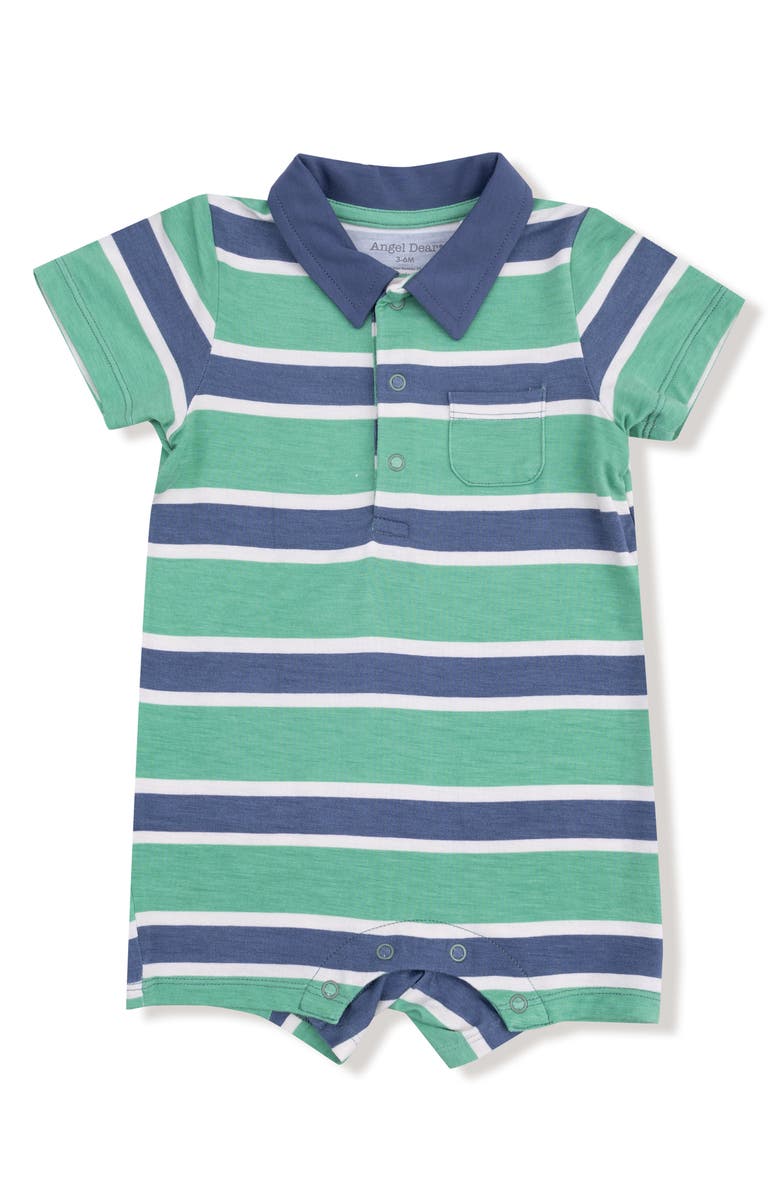 Angel Dear Rugby Stripe Romper, Main, color, Green/ Navy