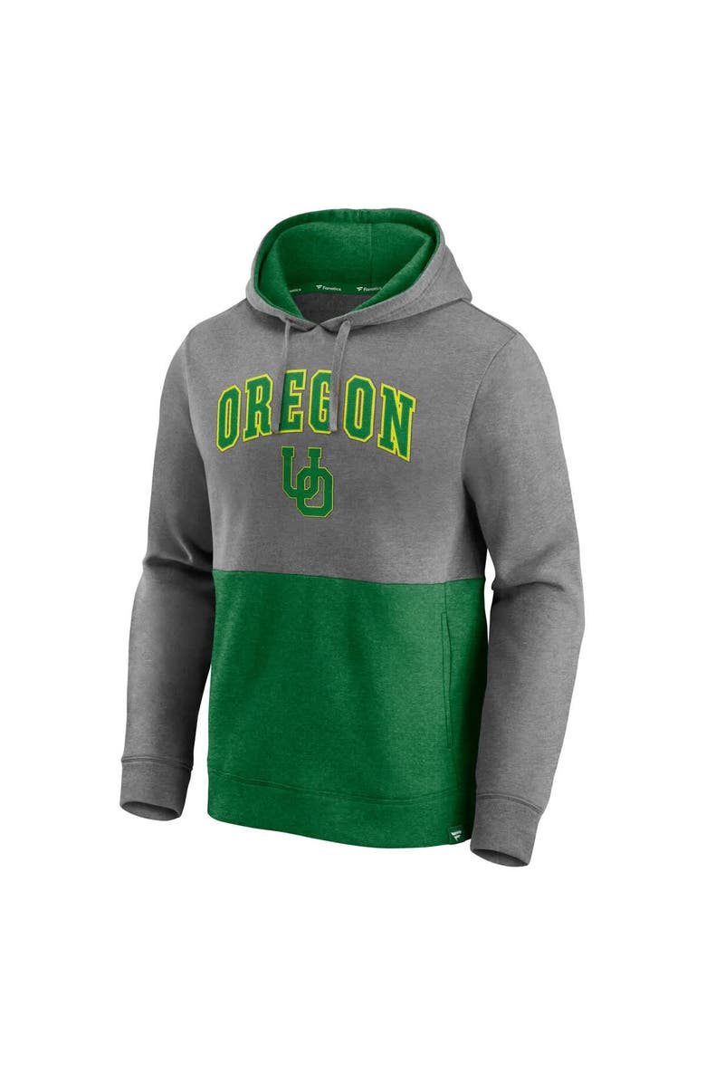 FANATICS Men's Fanatics Heather Gray/Heather Green Oregon Ducks Block Party Pullover Hoodie, Alternate, color, Heather Gray