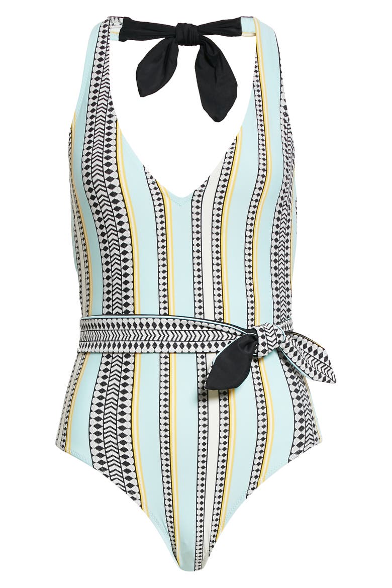 Neela Belted One-Piece Swimsuit, Alternate, color, LIGHT SKY BLUE