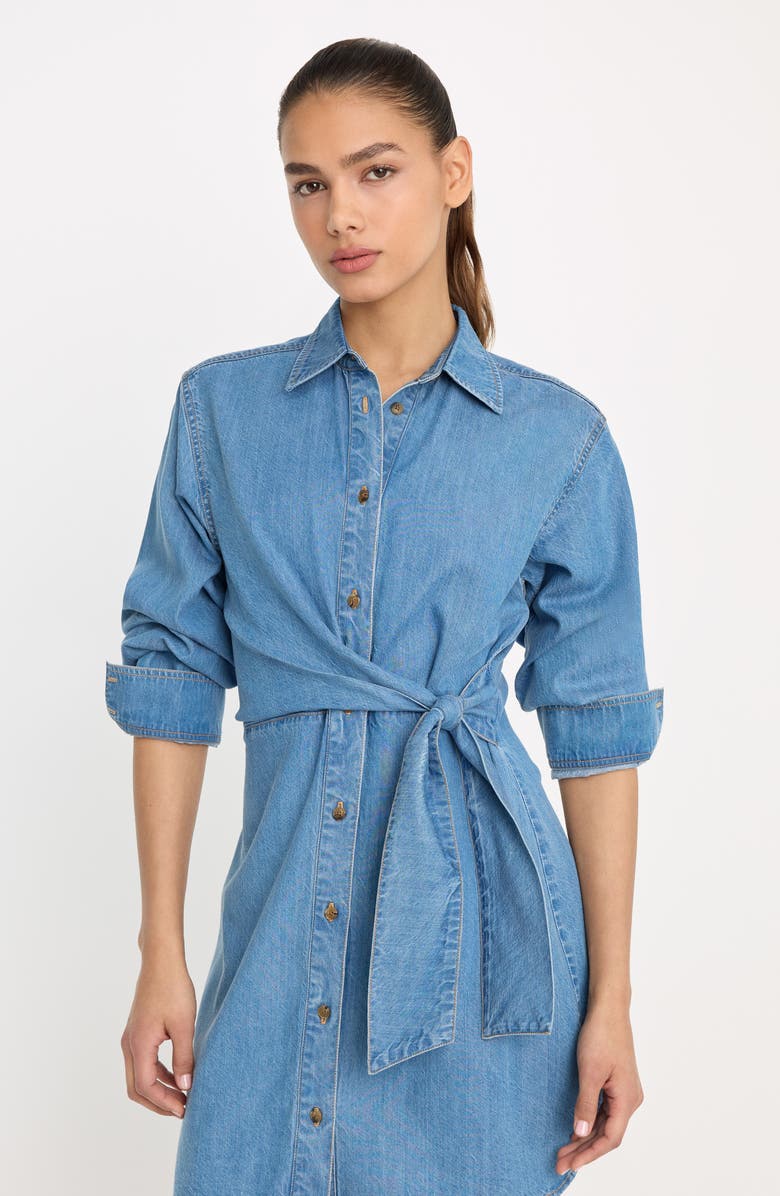 Good American Tie Waist Denim Mini Shirtdress, Alternate, color, Indigo266