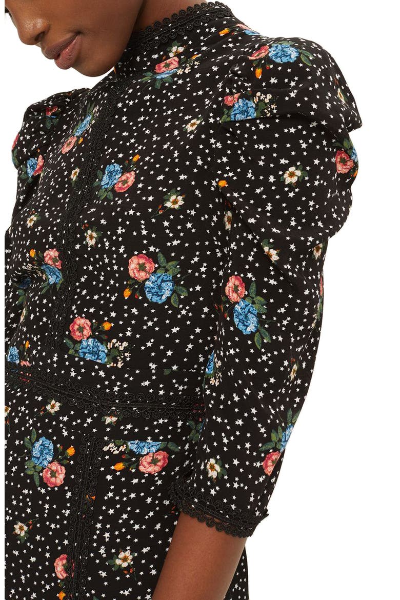 Lace-Up Back Floral Dress, Alternate, color, BLACK MULTI