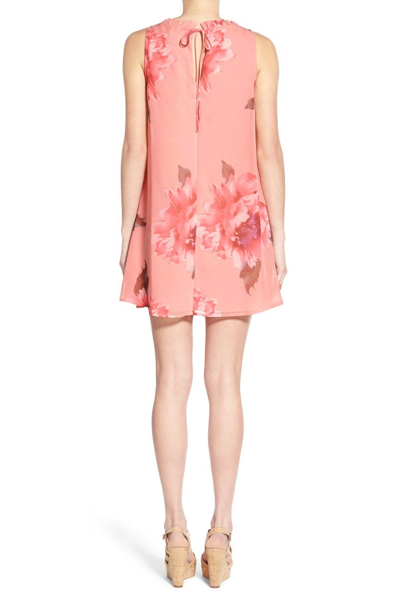 Floral Print Ruffle Trim Swing Dress, Alternate, color, BLUSH ROSE