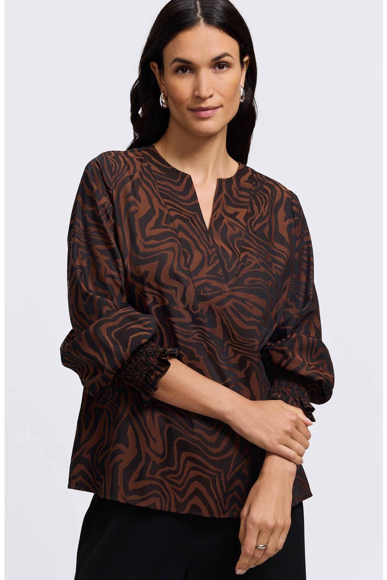 Alicia Zebra Print Cotton Blend Popover Top, Alternate, color, MACCHIATO/ BLACK