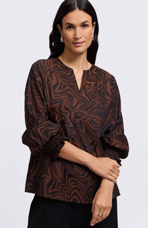 Foxcroft Alicia Zebra Print Cotton Blend Popover Top In Brown