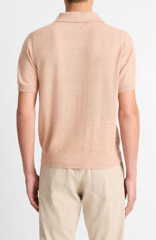 Vince Short Sleeve Linen & Wool Blend Pocket Polo Sweater In Apricot
