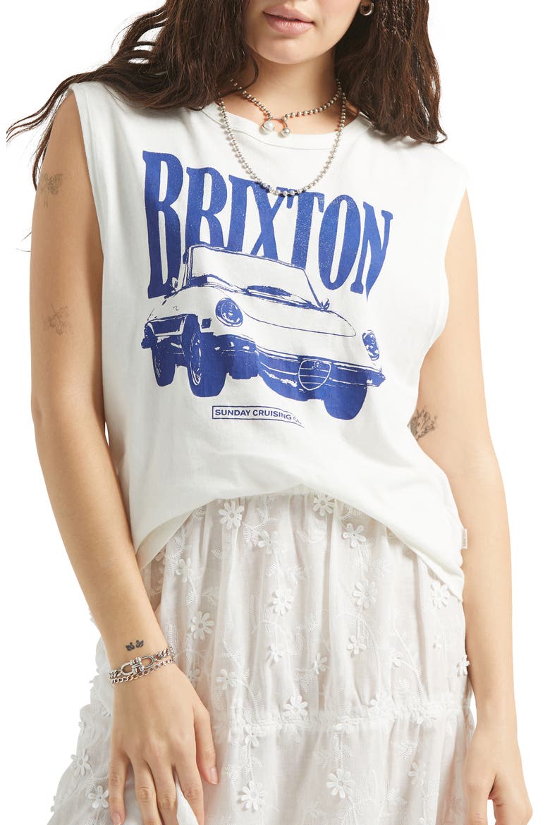 Sunday Cruising Cotton Graphic Muscle Tank, Main, color, VINTAGE WHITE