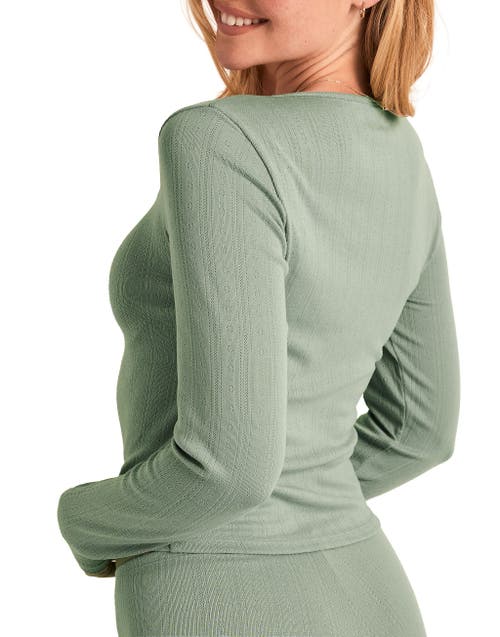 Adore Me Pointelle Long Sleeve Top In Green