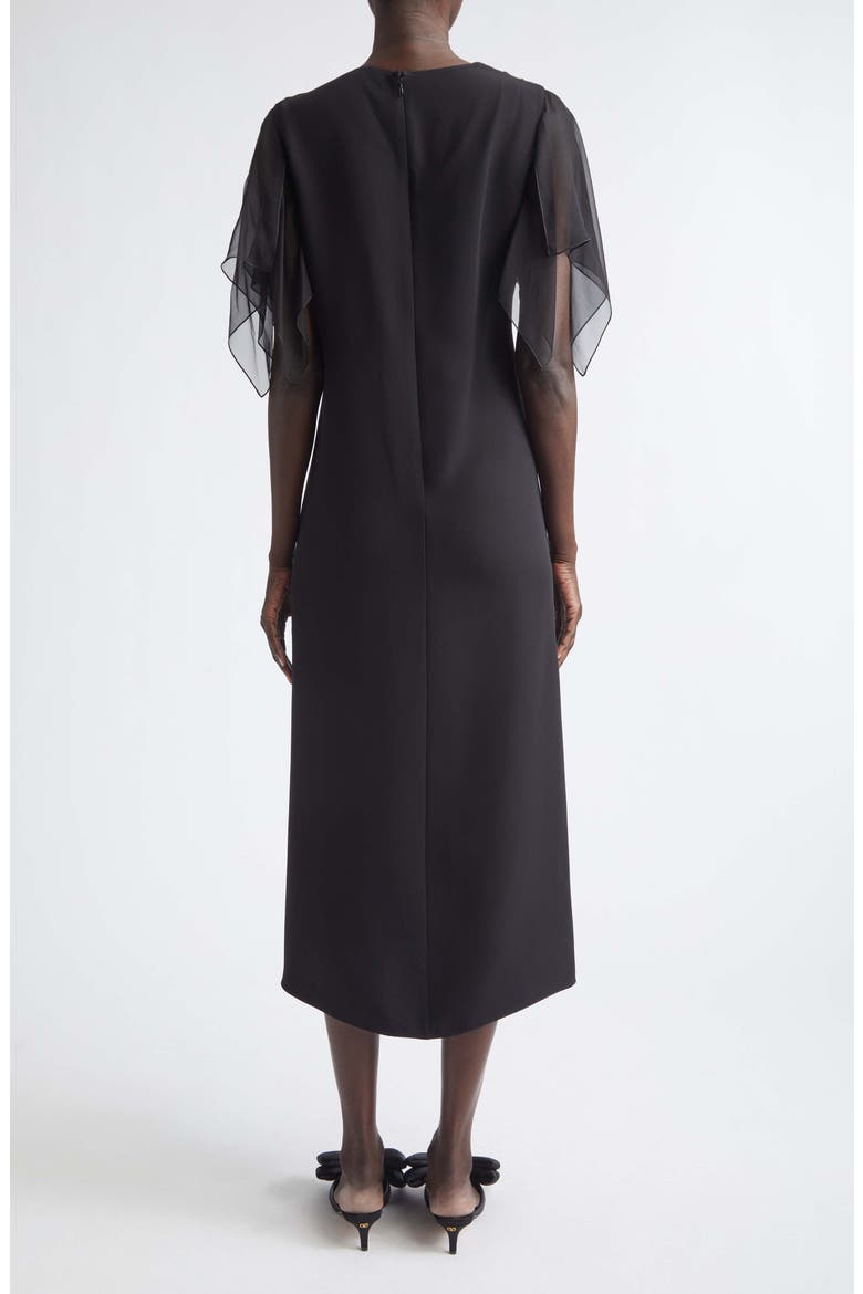 Draped Silk Cady Couture & Chiffon Midi Dress, Alternate, color, BLACK
