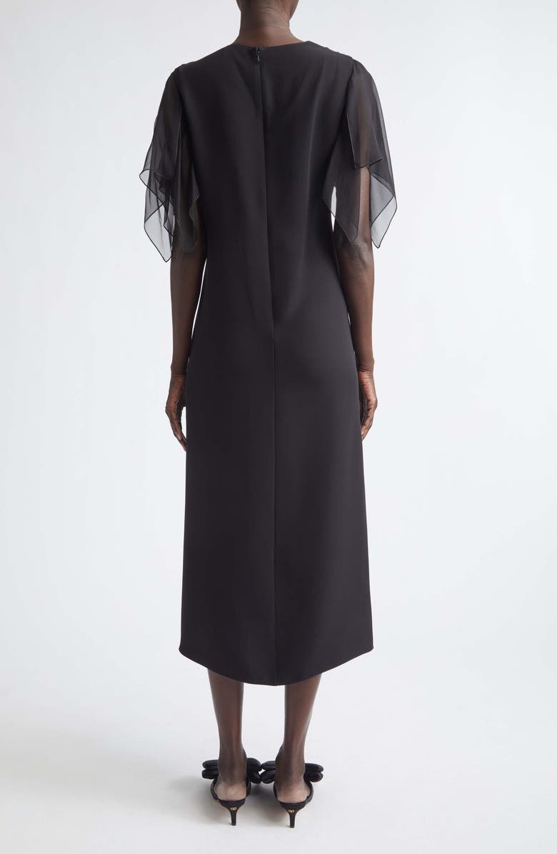 Valentino Draped Silk Cady Couture & Chiffon Midi Dress, Alternate, color, Black
