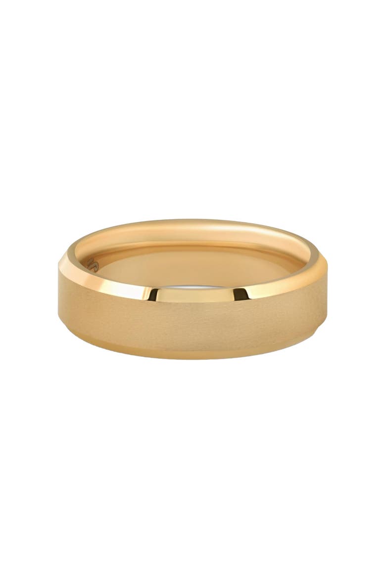 Mens Gold Plated Tungsten Ring 6mm Comfort Fit Brushed Beveled Edge Wedding Band, Main, color, Tungsten