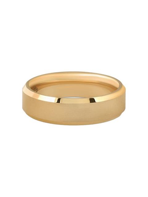 Mens Gold Plated Tungsten Ring 6mm Comfort Fit Brushed Beveled Edge Wedding Band