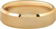 Bliss Diamond Mens Gold Plated Tungsten Ring 6mm Comfort Fit Brushed Beveled Edge Wedding Band