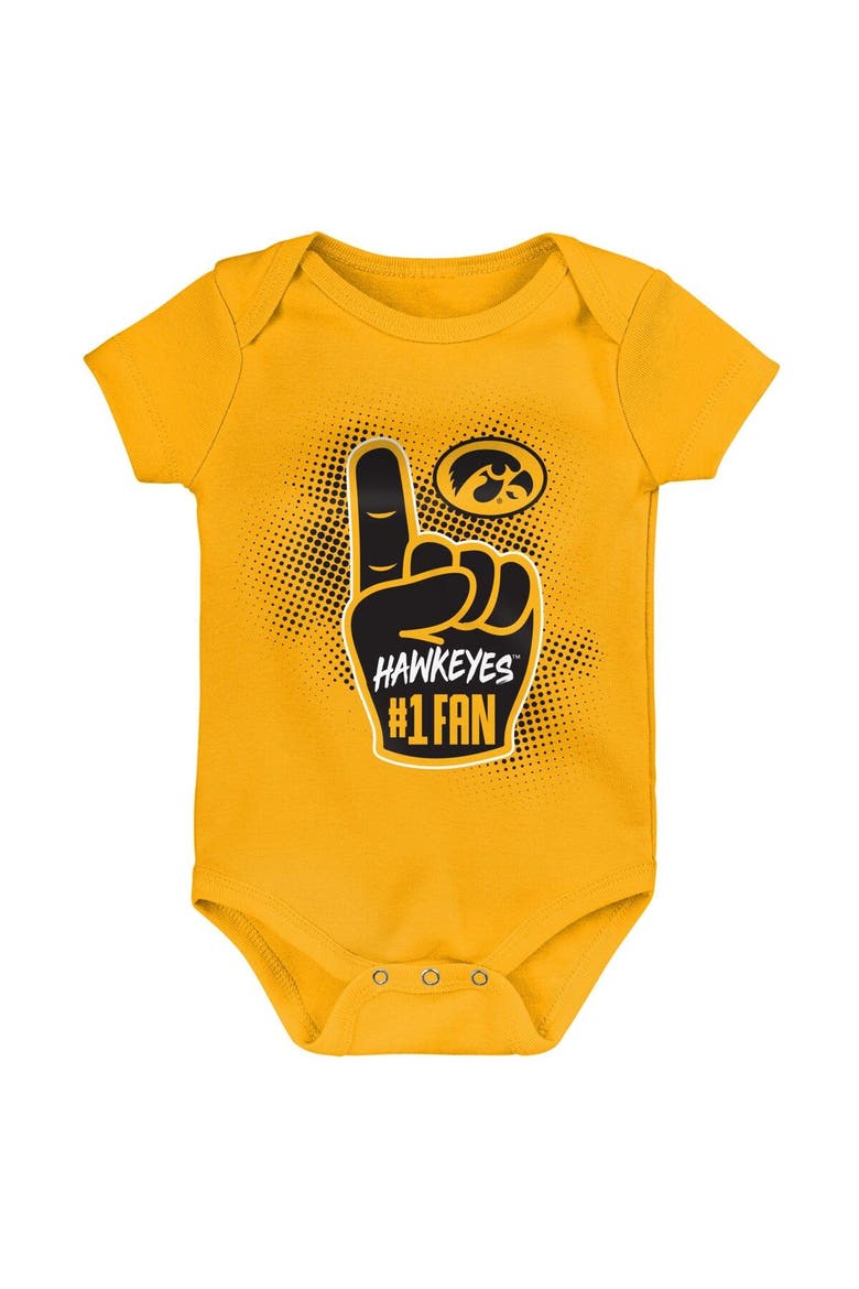 Newborn & Infant Black/Gold/Heathered Gray Iowa Hawkeyes 3-Pack Game On Bodysuit Set, Alternate, color, Black