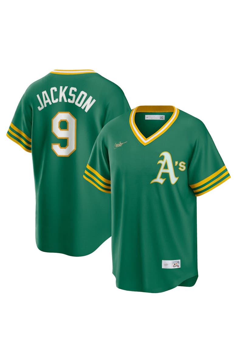 Nike Men's Nike Reggie Jackson Kelly Green Oakland Athletics Road Cooperstown Collection Player Jersey, Main, color, Kelly Green